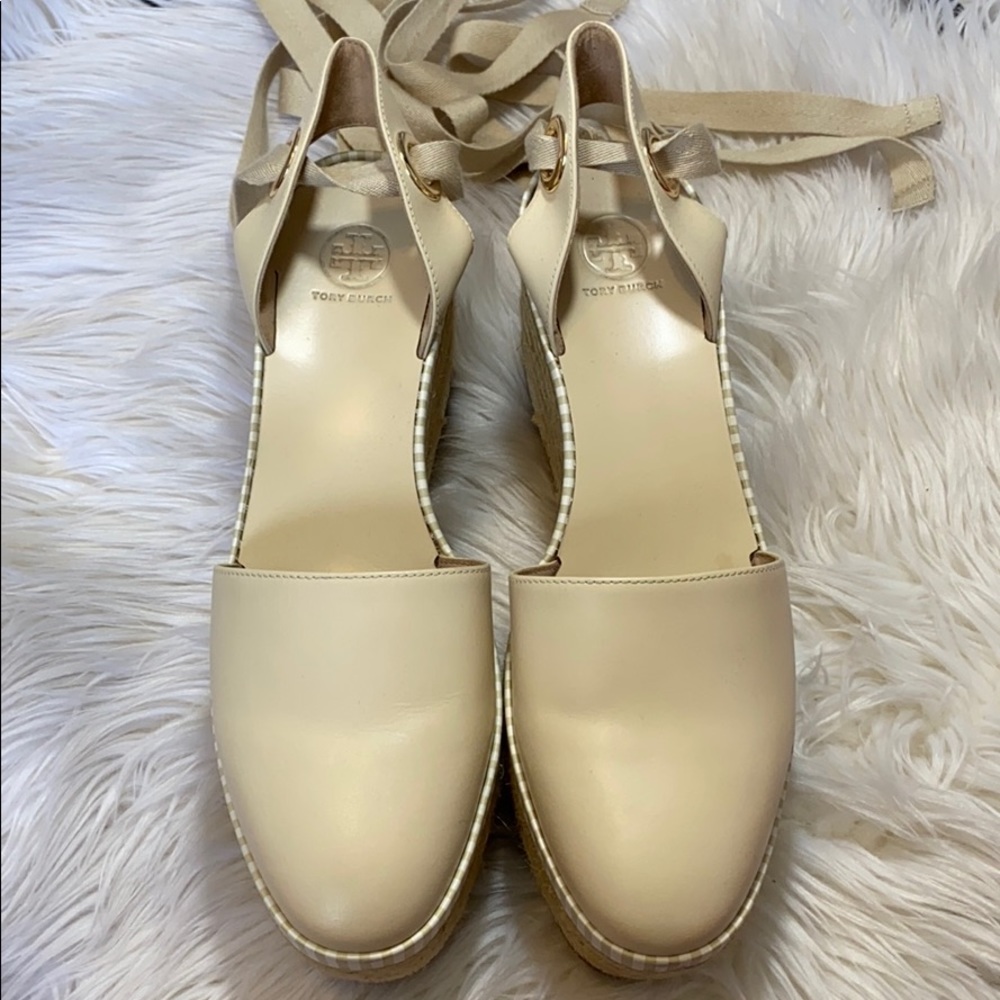 Tory Burch dulce de leche espadrille lace up wedge - Picture 4 of 10